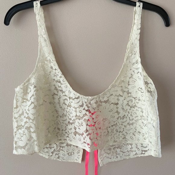 Anthropologie Poasana Cropped Top Size L Ivory Lace Camisole Lingerie By Zinke - Picture 5 of 7